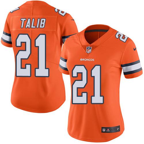 Nike Broncos #21 Aqib Talib Orange Women's Stitched NFL Limited Rush Jersey - Click Image to Close